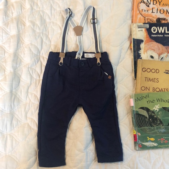 Zara kids blue dress pants with stripe suspenders 2-3T - Picture 2 of 8